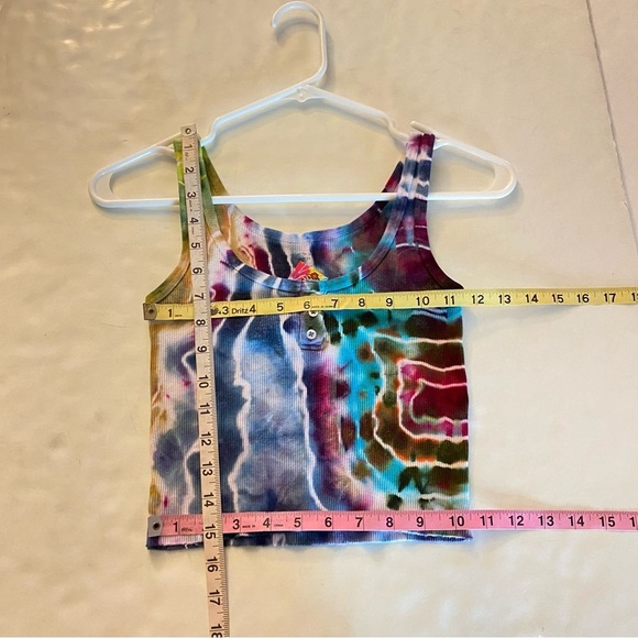Handmade Geode Tie Dye Ribbed Tank Top Crop Womens Size Small Colorful Upcycled - Picture 8 of 9